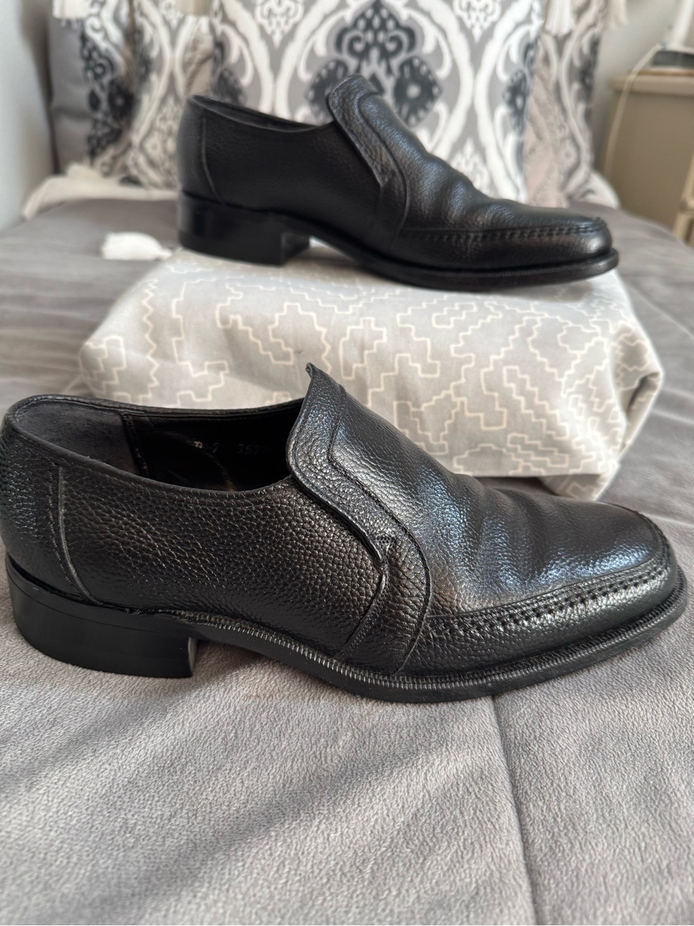 Ambassador men’s hand crafted Black Pebbled Leather formal dress Loafers Sz 9D